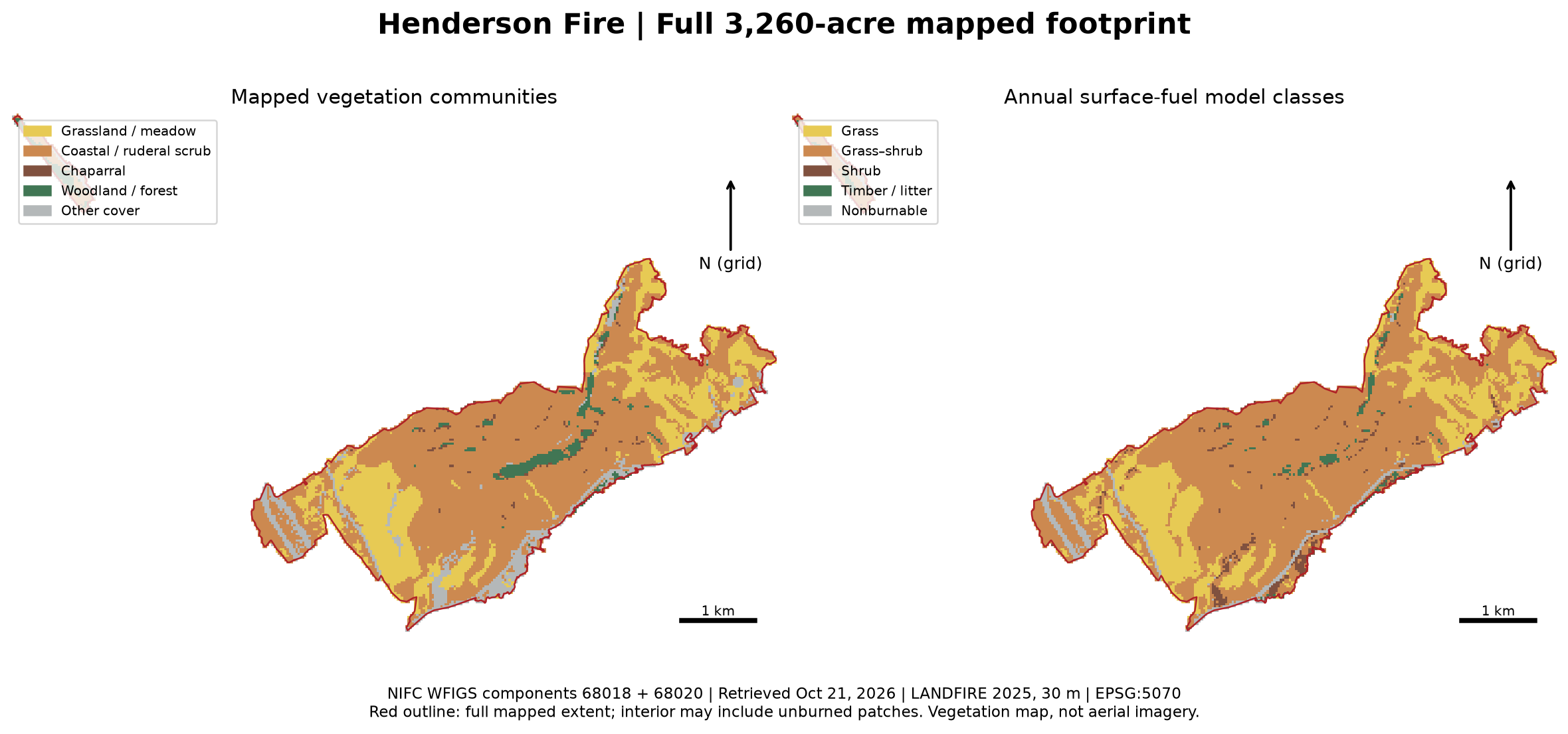 Henderson Fire mapped vegetation and surface-fuel classes across 3,260 acres